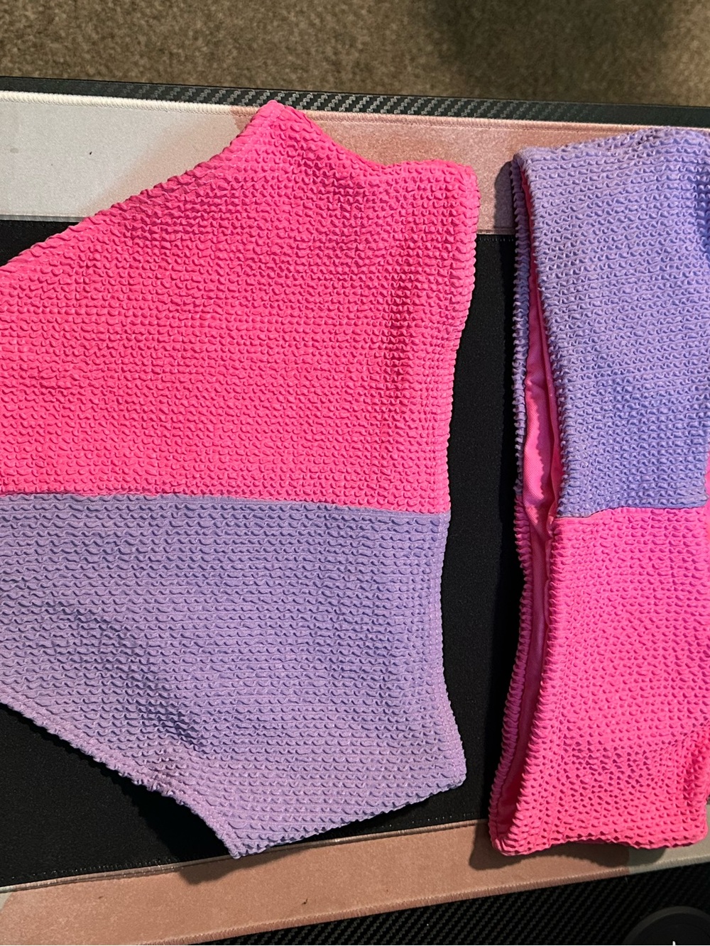 Pink Lily Pink Lavender Crinkle Colorblock Bikini Set - Picture 2 of 5